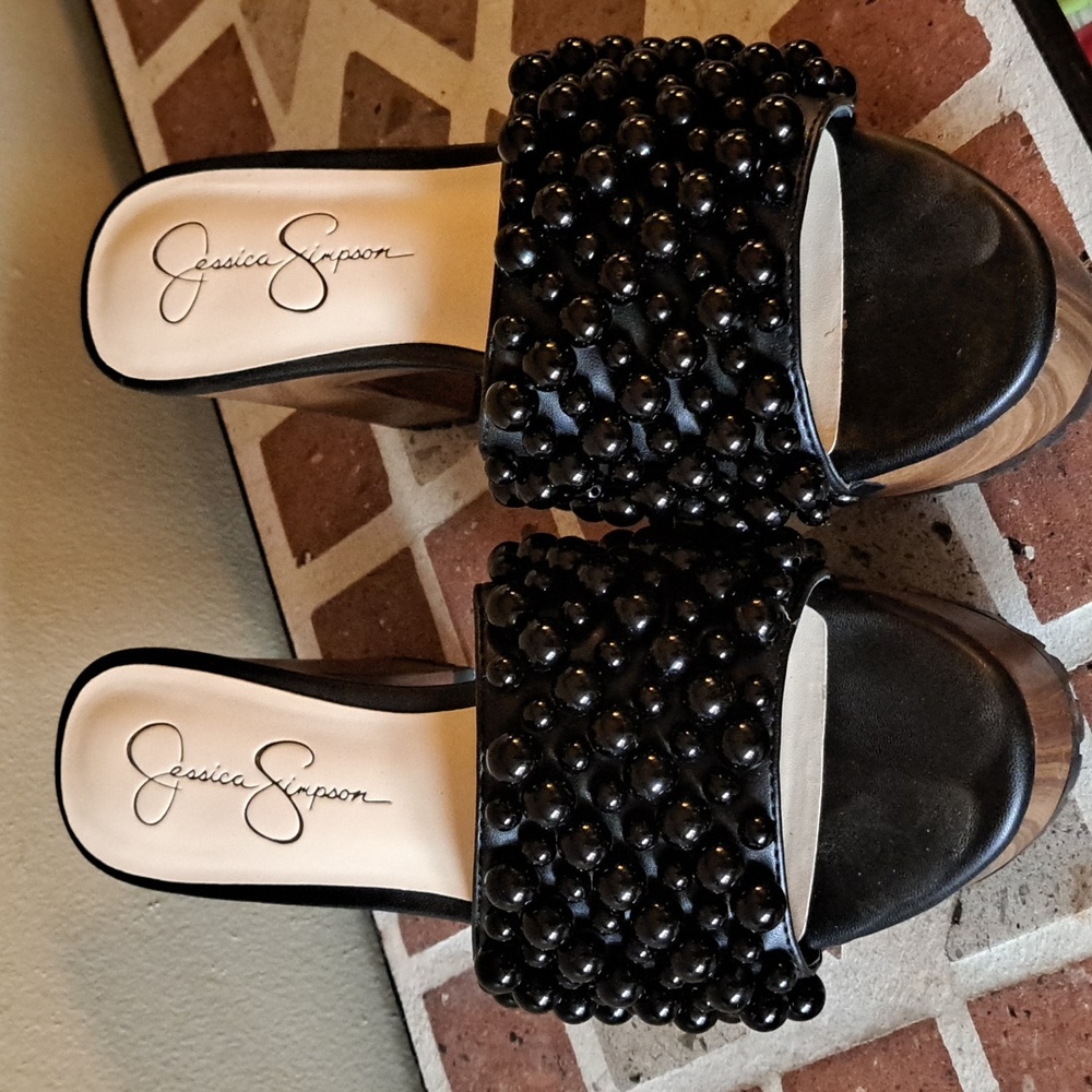 JESSICA SIMPSON size 10 Black pvc and wood heel